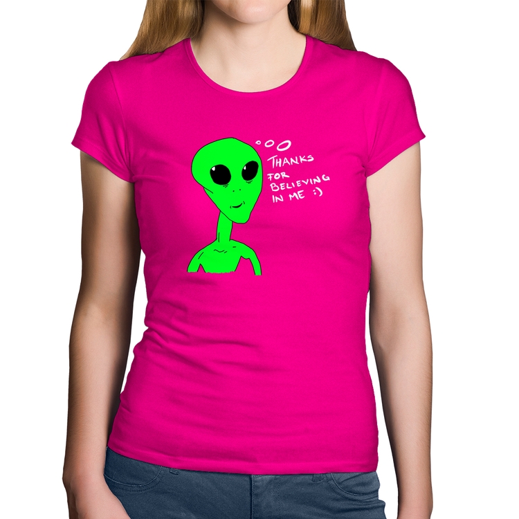 Baby Look Algodão Thank's For Believing In Me Alien - Rosa