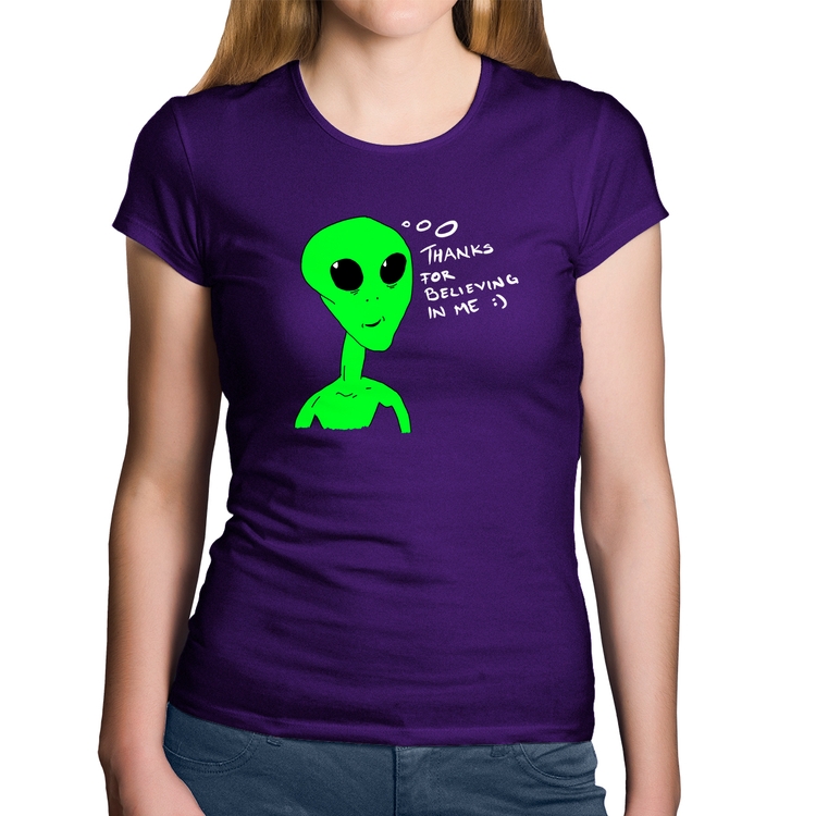 Baby Look Algodão Thank's For Believing In Me Alien - Roxa