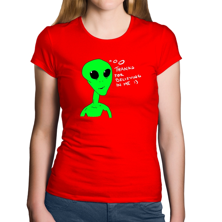 Baby Look Algodão Thank's For Believing In Me Alien - Vermelha