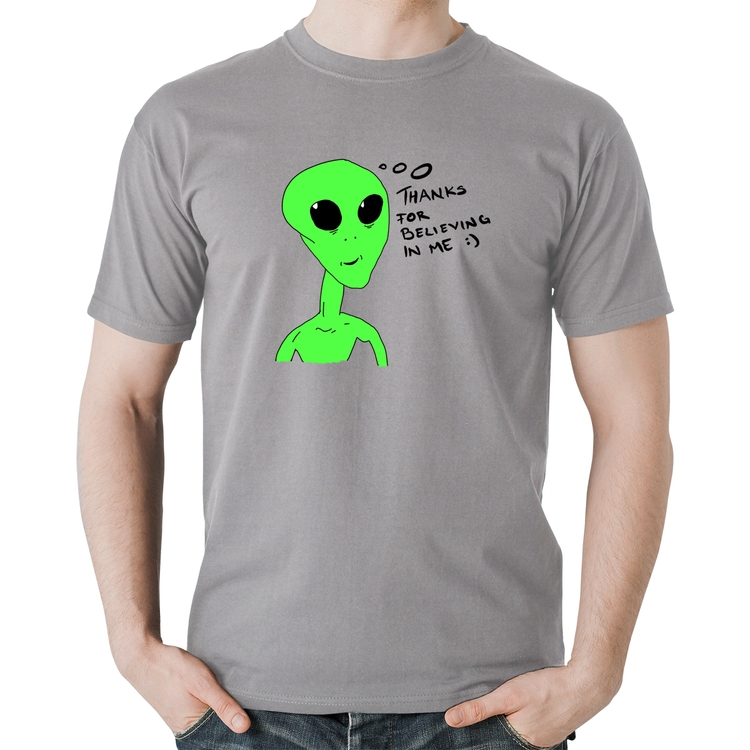 Camiseta Algodão Thank's For Believing In Me Alien - Cinza