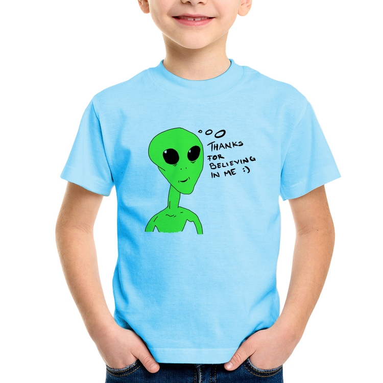 Camiseta Infantil Thank's For Believing In Me Alien - Azul Bebê