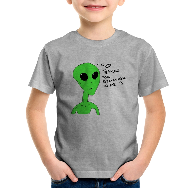 Camiseta Infantil Thank's For Believing In Me Alien - Cinza