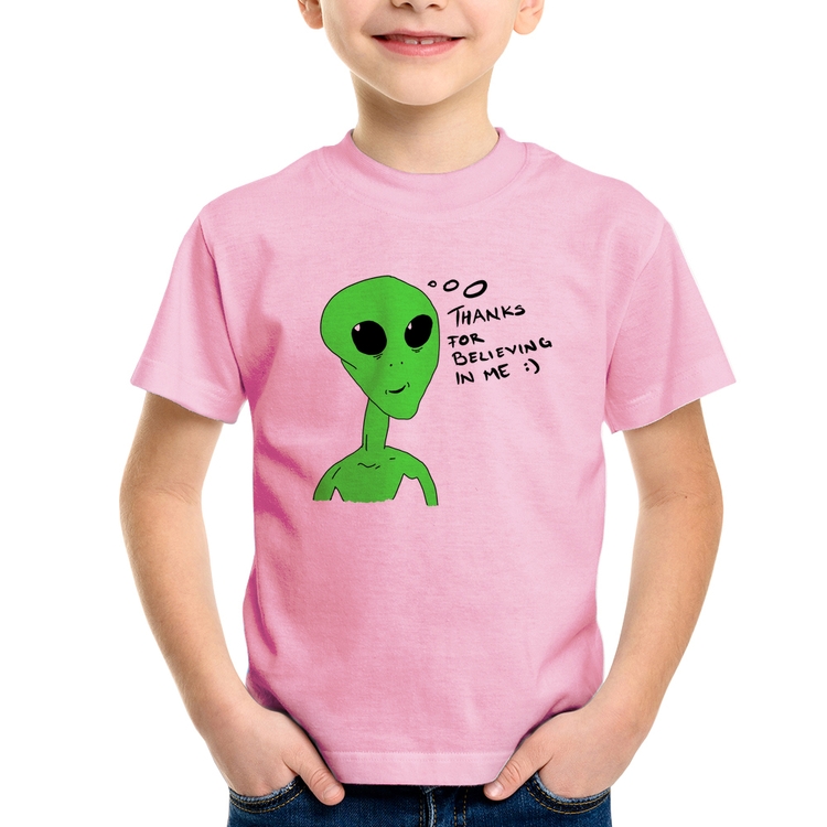 Camiseta Infantil Thank's For Believing In Me Alien - Rosa Bebê