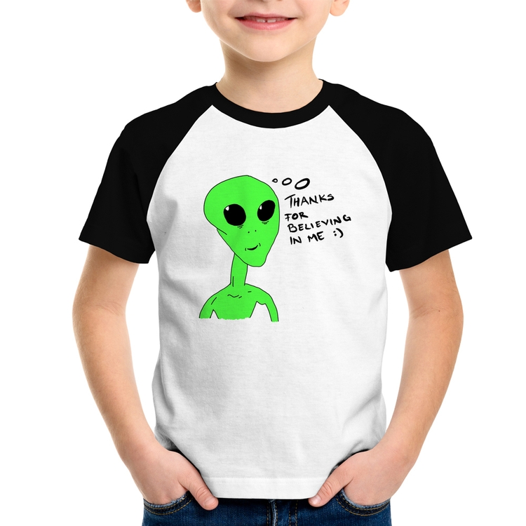 Camiseta Raglan Infantil Thank's For Believing In Me Alien