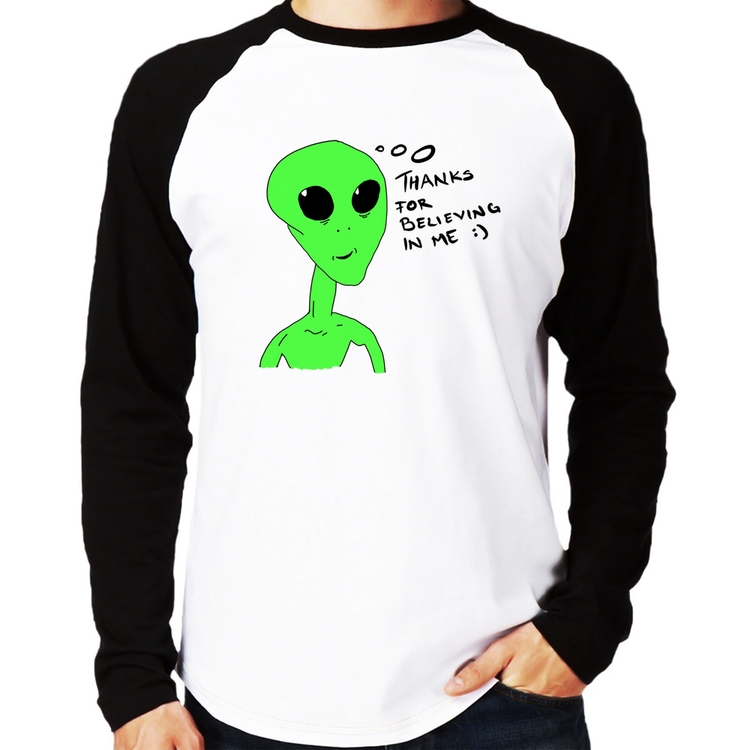 Camiseta Raglan Thank's For Believing In Me Alien Manga Longa