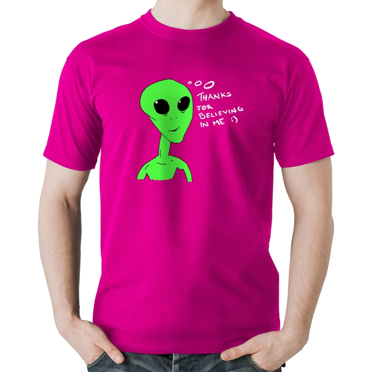 Camiseta Algodão Thank's For Believing In Me Alien - Rosa