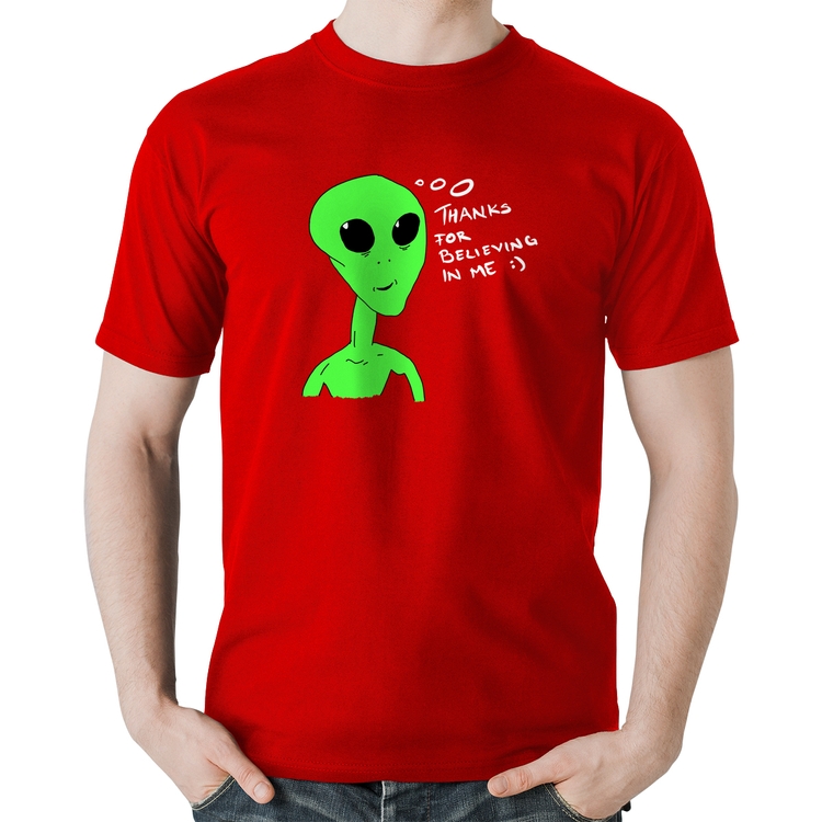 Camiseta Algodão Thank's For Believing In Me Alien - Vermelha
