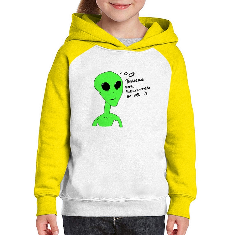 Moletom Infantil Thank's For Believing In Me Alien - Branco/Amarelo