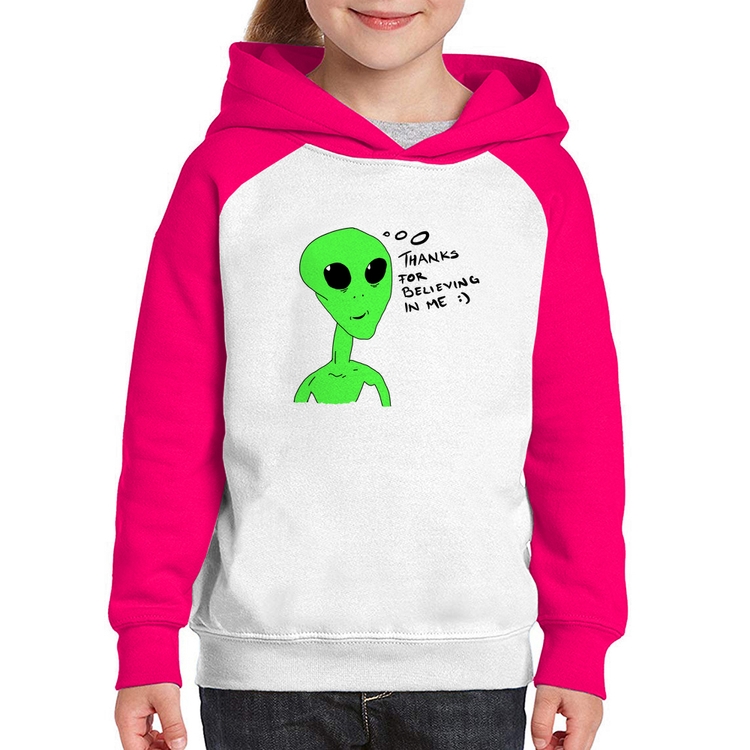 Moletom Infantil Thank's For Believing In Me Alien - Branco/Rosa