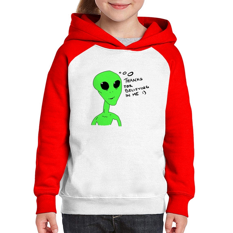 Moletom Infantil Thank's For Believing In Me Alien - Branco/Vermelho