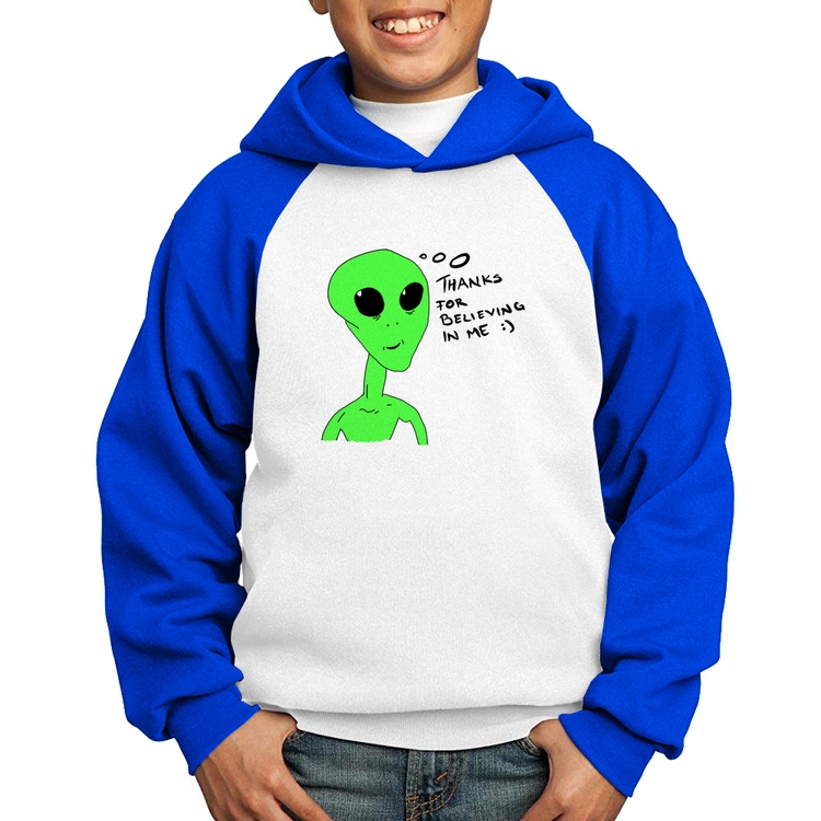 Moletom Infantil Thank's For Believing In Me Alien - Branco/Azul