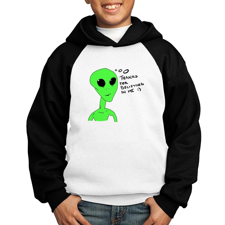 Moletom Infantil Thank's For Believing In Me Alien - Branco/Preto