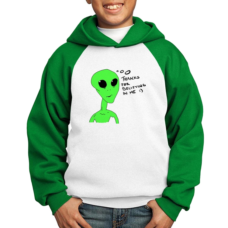 Moletom Infantil Thank's For Believing In Me Alien - Branco/Verde