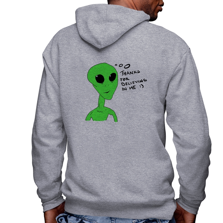 Blusa Moletom Thank's For Believing In Me Alien Masculina com Capuz e Zíper - Mescla