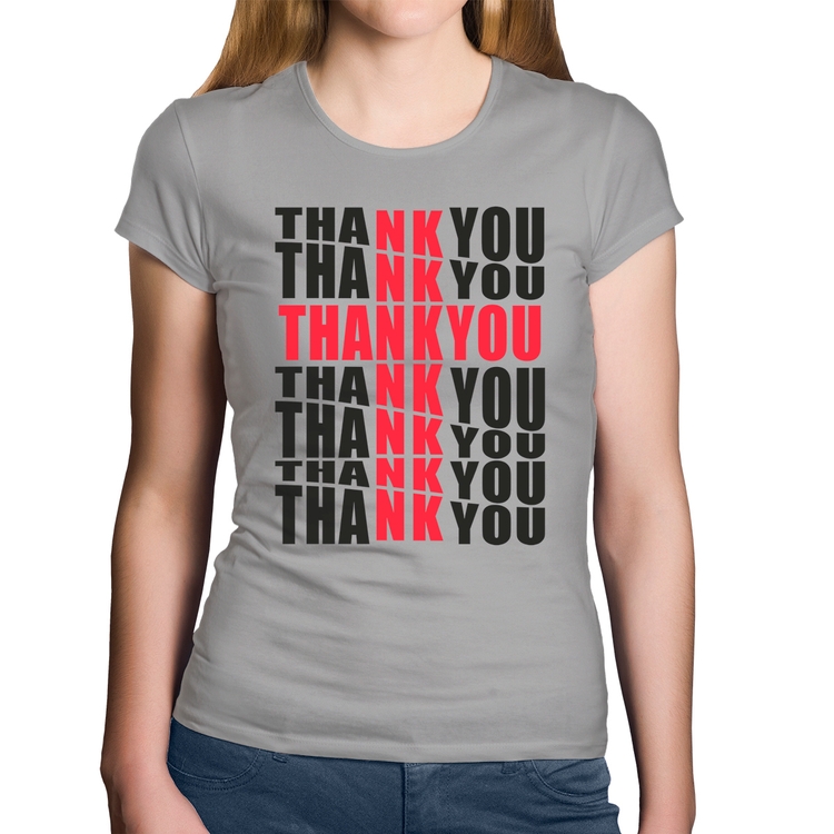 Baby Look Algodão Thank You Cruz - Cinza