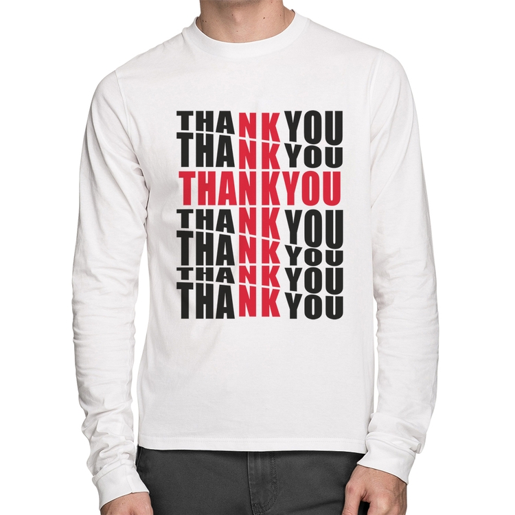 Camiseta Algodão Thank You Cruz Manga Longa - Branca