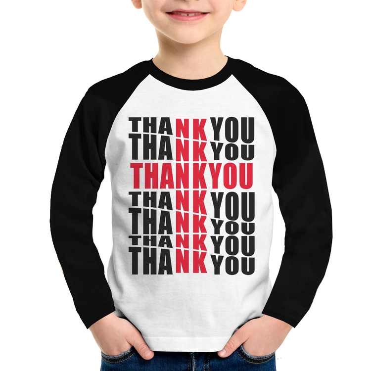 Camiseta Raglan Infantil Thank You Cruz Manga Longa