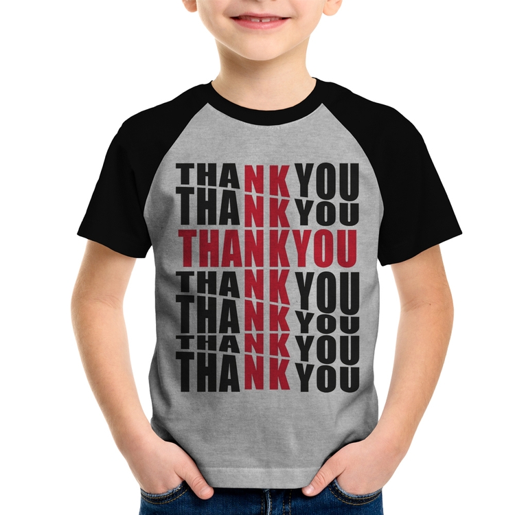 Camiseta Raglan Infantil Thank You Cruz - Cinza/Preto