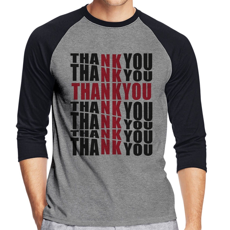 Camiseta Raglan Thank You Cruz Manga 3/4 - Cinza/Preto