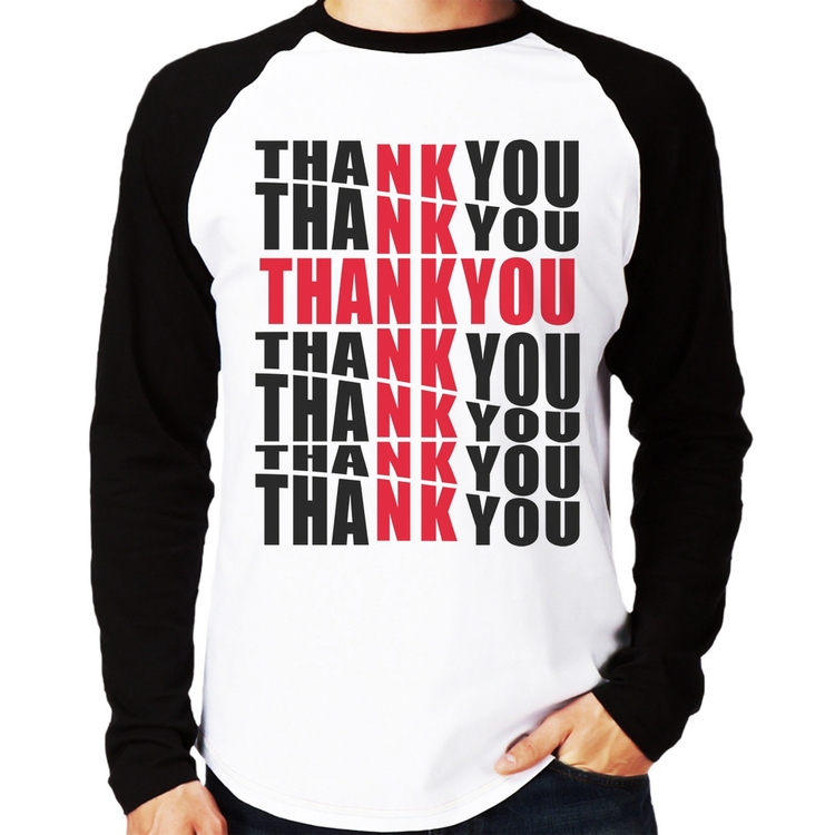 Camiseta Raglan Thank You Cruz Manga Longa