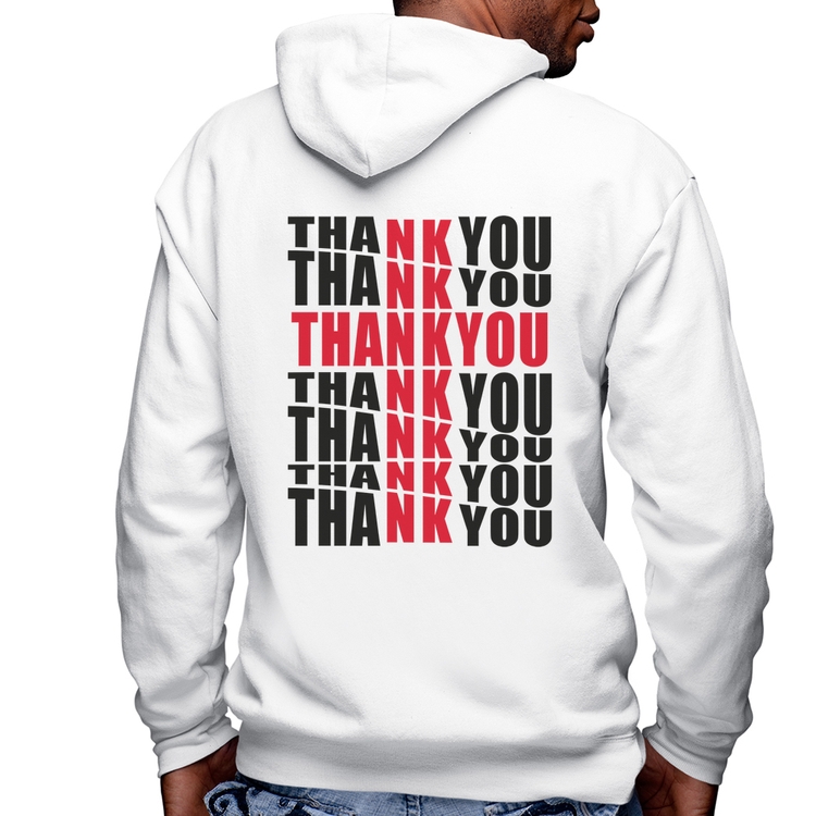 Blusa Moletom Thank You Cruz Masculina com Capuz e Zíper - Branca