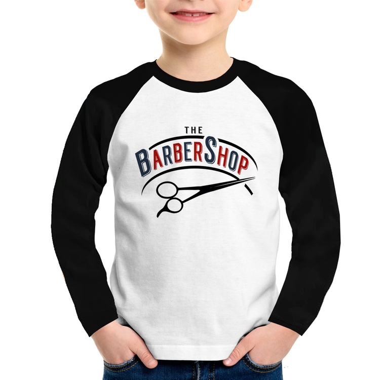 Camiseta Raglan Infantil The Barber Shop Manga Longa