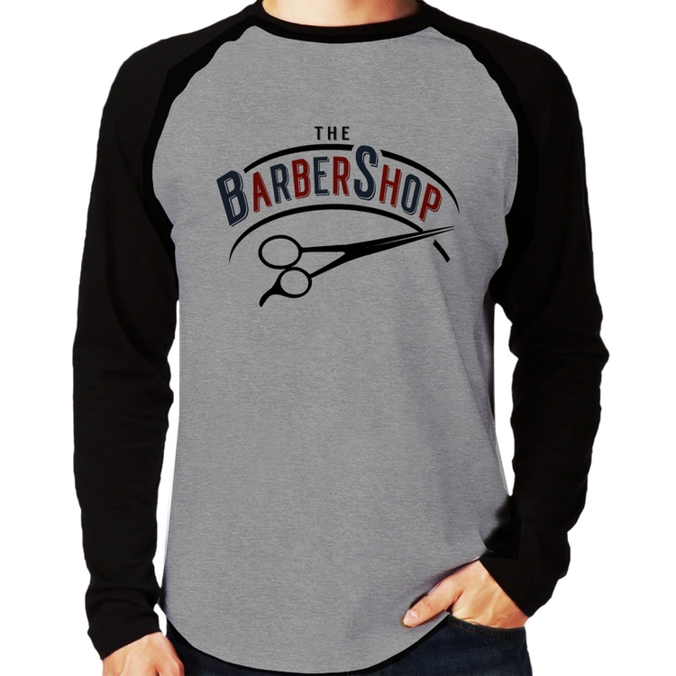 Camiseta Raglan The Barber Shop Manga Longa - Cinza/Preto