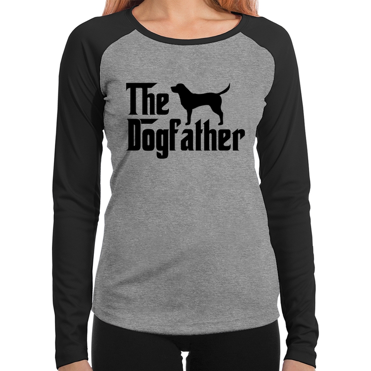 Baby Look Raglan The Dogfather Manga Longa - Cinza/Preto