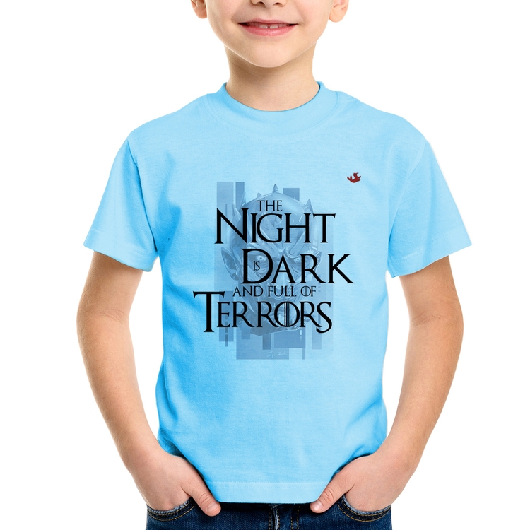 Camiseta Infantil The night is dark and full of terrors - Azul Bebê