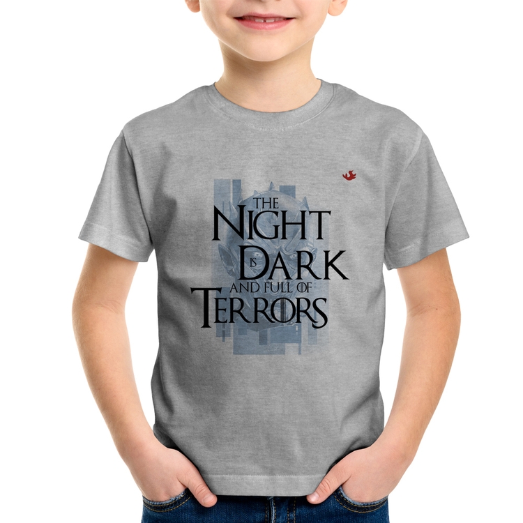 Camiseta Infantil The night is dark and full of terrors - Cinza