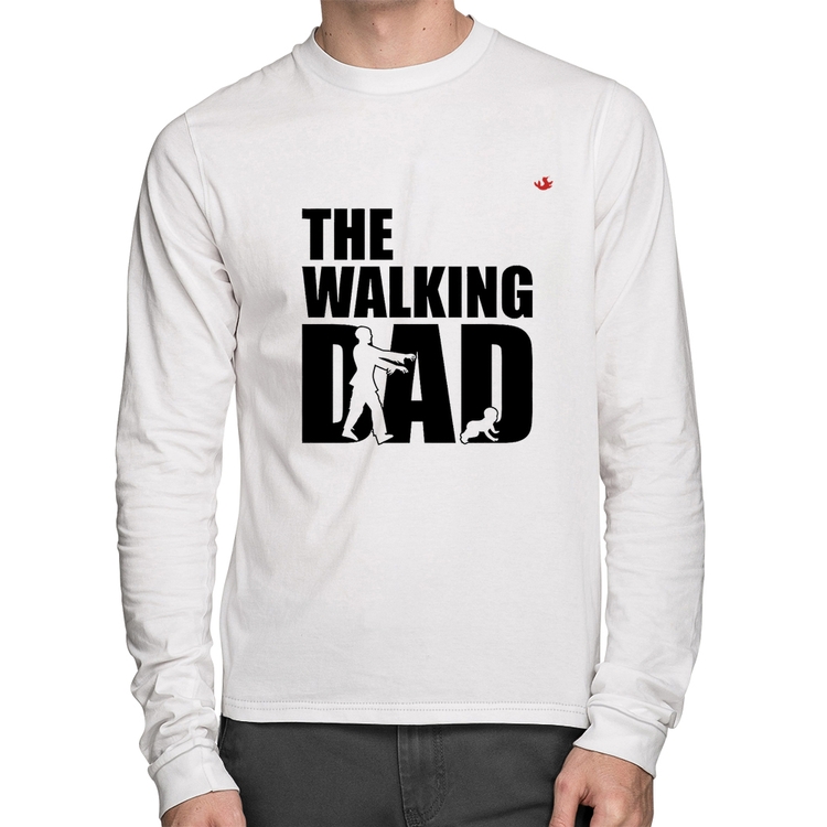 Camiseta Algodão The Walking Dad Paródia Meme Manga Longa - Branca