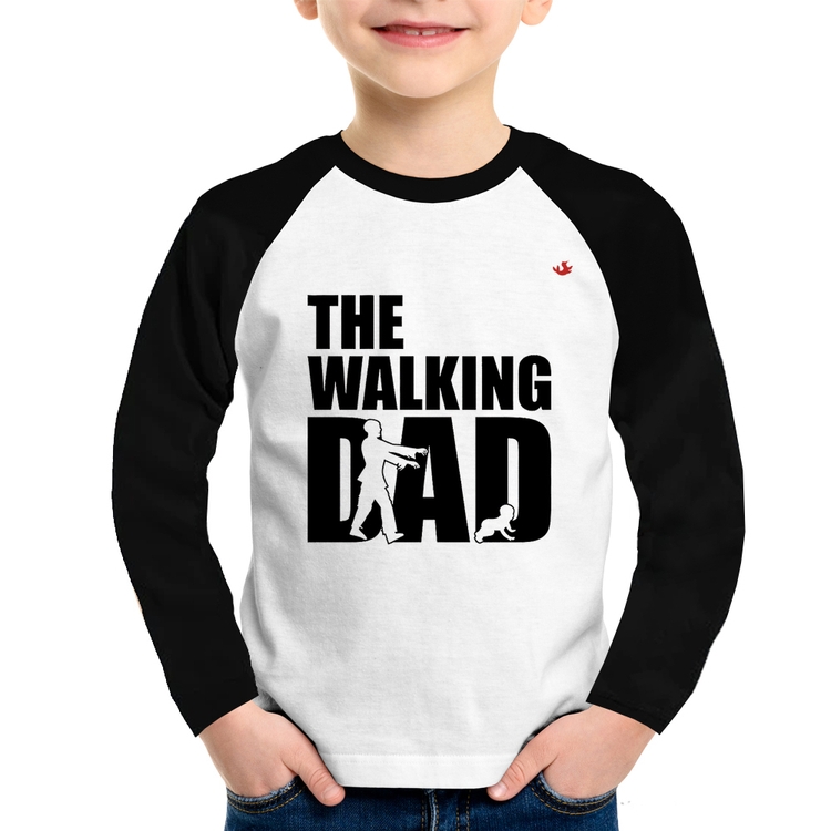 Camiseta Raglan Infantil The Walking Dad Paródia Meme Manga Longa