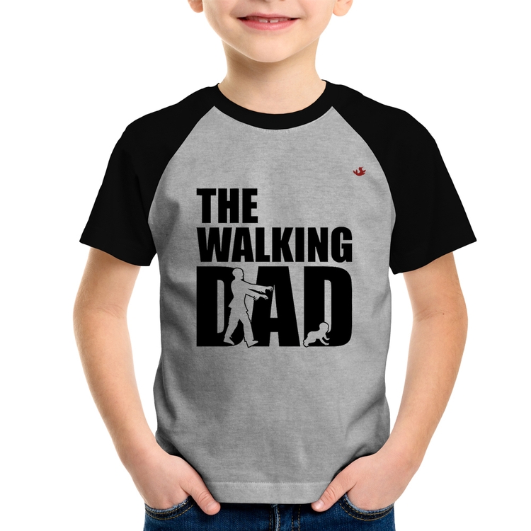 Camiseta Raglan Infantil The Walking Dad Paródia Meme - Cinza/Preto