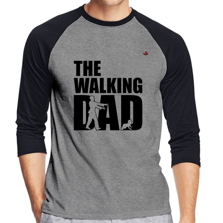 Camiseta Raglan The Walking Dad Paródia Meme Manga 3/4 - Cinza/Preto