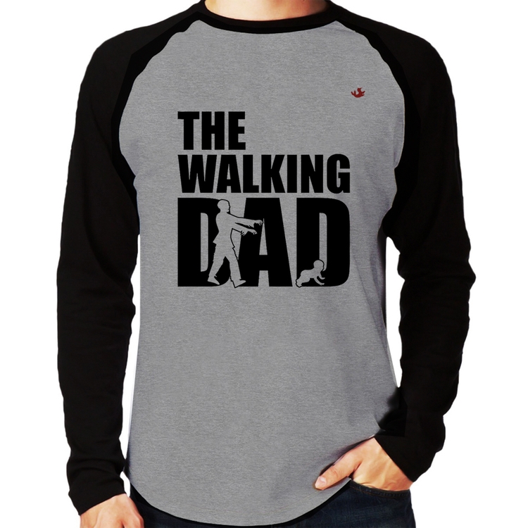 Camiseta Raglan The Walking Dad Paródia Meme Manga Longa - Cinza/Preto