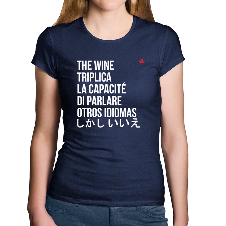 Baby Look Algodão The wine triplica la capacité di parlare otros idiomas - Marinho