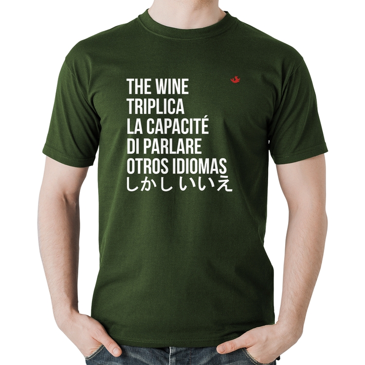 Camiseta Algodão The wine triplica la capacité di parlare otros idiomas - Musgo