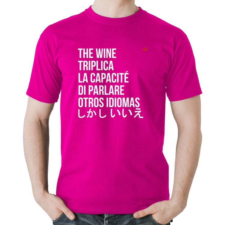 Camiseta Algodão The wine triplica la capacité di parlare otros idiomas - Rosa