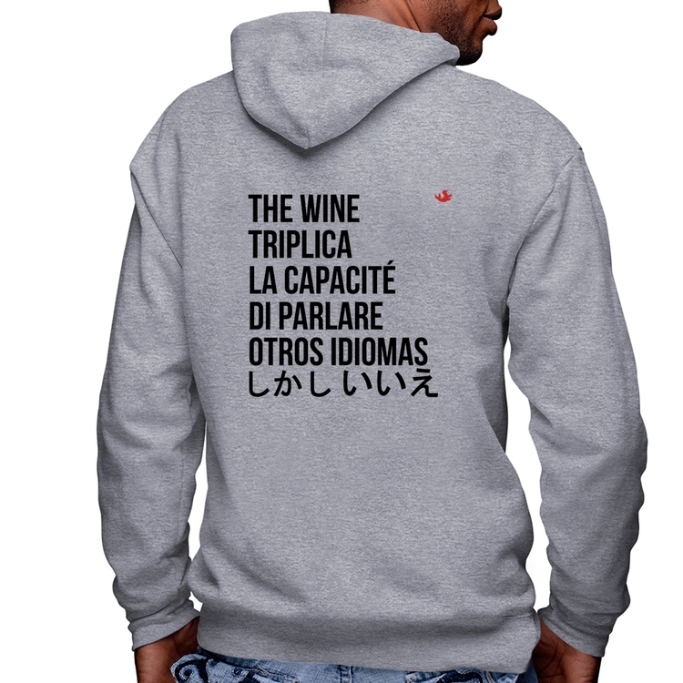 Blusa Moletom The wine triplica la capacité di parlare otros idiomas Masculina com Capuz e Zíper - Mescla