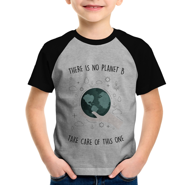 Camiseta Raglan Infantil There is no planet B - Cinza/Preto