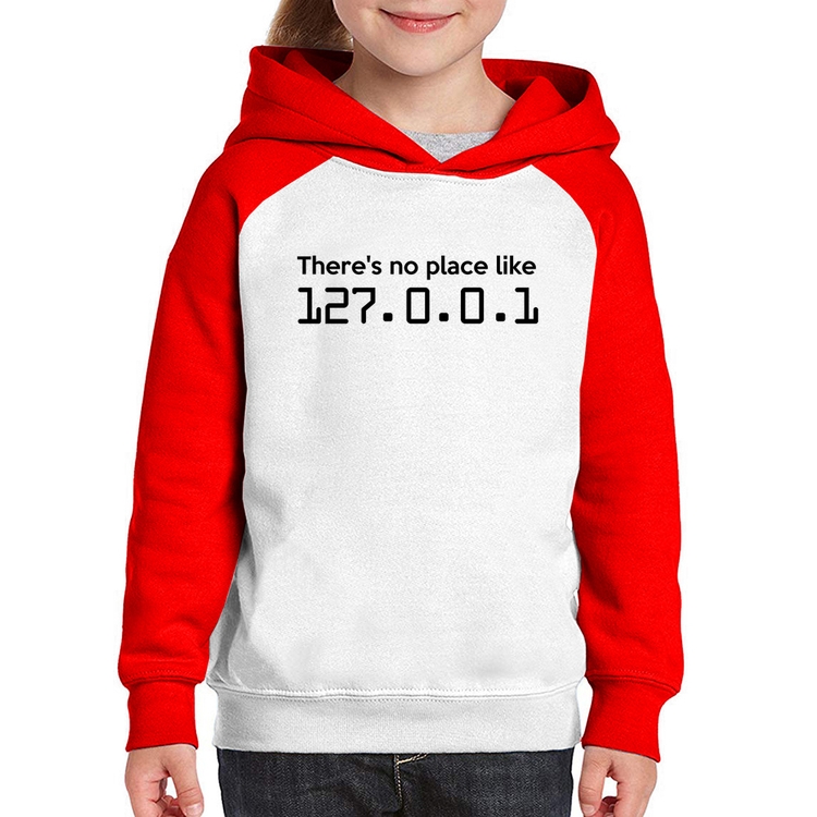 Moletom Infantil There's no place like 127.0.0.1 - Branco/Vermelho