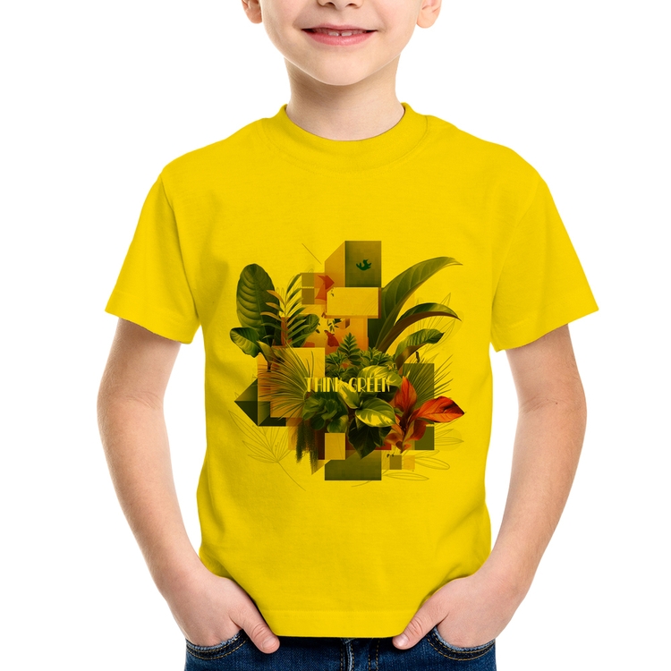Camiseta Infantil Think Green - Amarela