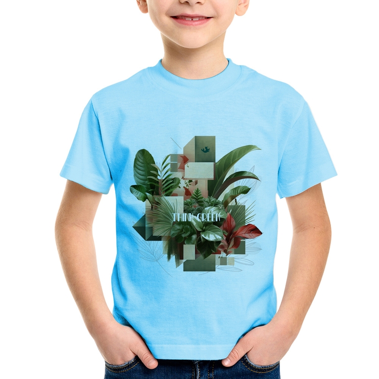 Camiseta Infantil Think Green - Azul Bebê