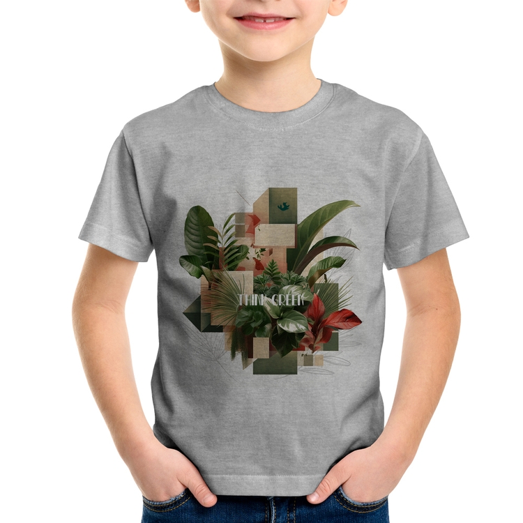 Camiseta Infantil Think Green - Cinza