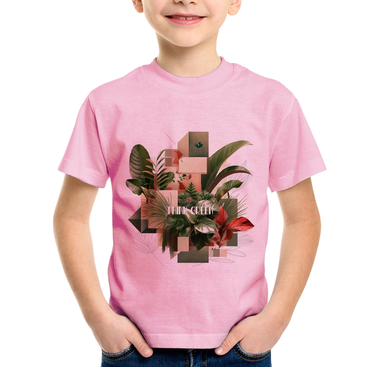 Camiseta Infantil Think Green - Rosa Bebê