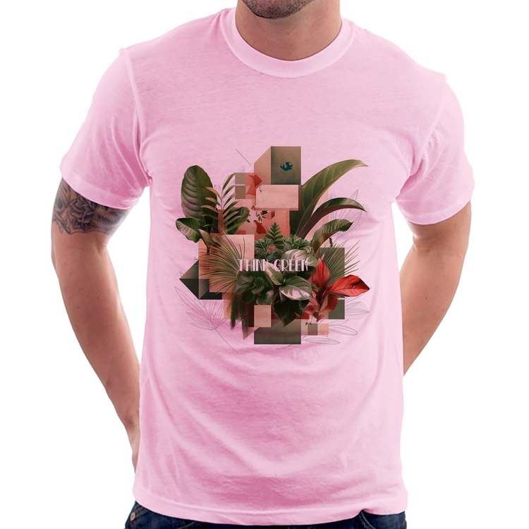 Camiseta Think Green - Rosa Bebê