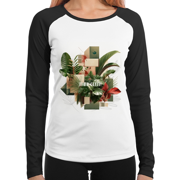Baby Look Raglan Think Green Manga Longa