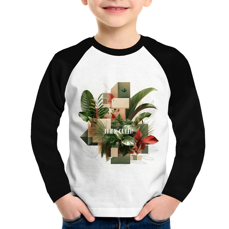 Camiseta Raglan Infantil Think Green Manga Longa