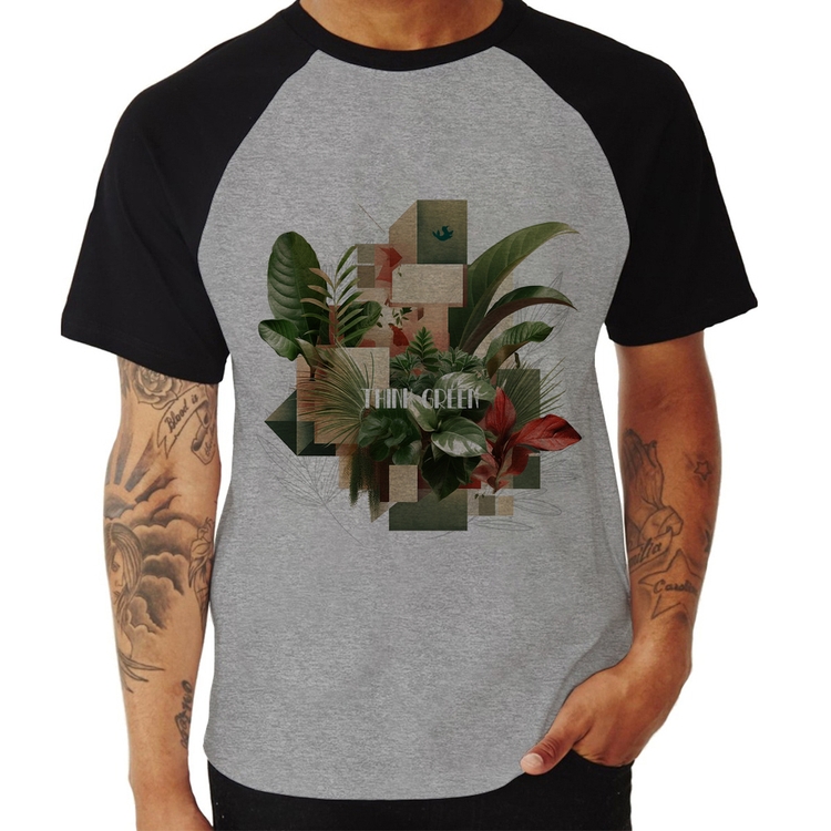 Camiseta Raglan Think Green - Cinza/Preto