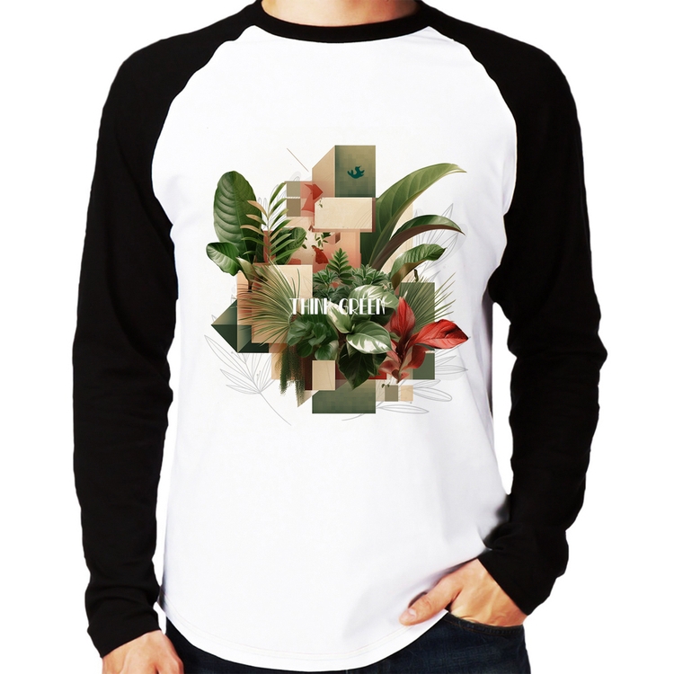 Camiseta Raglan Think Green Manga Longa